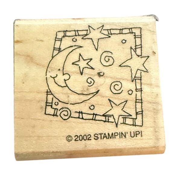 Stampin’ Up! Vintage 2002 Moon & Stars Framed Rubber Stamp - Picture 1 of 2